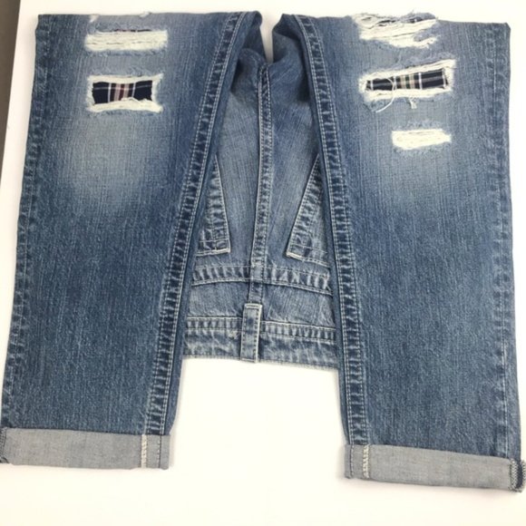 Miss Me Torn Plaid Patch Boyfriend Ankle Jeans 28 - Picture 5 of 8